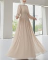 Önü Taş Detaylı Astarlı Tül Abiye -Bej-Abiye-316-4789-R56