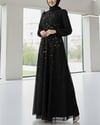 Önü Taş Detaylı Astarlı Tül Abiye -Siyah-Abiye-316-4789-R01