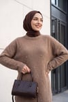Önü Taş Detaylı Sakallı Salaş Triko Tunik -Toprak