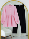 Önü Taşlı Düğme Detaylı Parçalı Arkası Fermuarlı Tunik -Pembe-Tunik-102-2101-R20