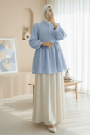 Önü Taşlı Düğme Detaylı Parçalı Arkası Fermuarlı Tunik -Bebe Mavi-Tunik-102-2101-R32