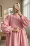 Önü Taşlı Düğme Detaylı Parçalı Arkası Fermuarlı Tunik -Pembe-Tunik-102-2101-R20