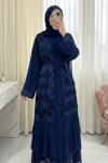 Önü Tül Detaylı Kemerli Eteği Katlı İkili Abaya Takım -Laci-Abaya-316-4816-R03