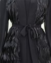 Önü Tül Detaylı Kemerli Eteği Katlı İkili Abaya Takım -Siyah-Abaya-316-4816-R01