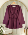 Önü Tünel Bağcıklı Scuba Kimono -Bordo-Kimono & Kaftan-223-3066-R04