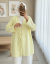 Önü Üç Bağcıklı Keten Kimono -Açık Sarı-KİMONO&KAFTAN-307-2339-R75