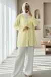Önü Üç Bağcıklı Keten Kimono -Açık Sarı-KİMONO&KAFTAN-307-2339-R75