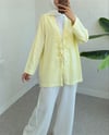 Önü Üç Bağcıklı Keten Kimono -Açık Sarı-KİMONO&KAFTAN-307-2339-R75