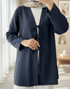 Önü Üç Bağcıklı Keten Kimono -Laci-KİMONO&KAFTAN-307-2339-R03