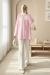 Önü Üç Bağcıklı Keten Kimono -Pudra-KİMONO&KAFTAN-307-2339-R06