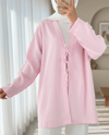 Önü Üç Bağcıklı Keten Kimono -Pudra-KİMONO&KAFTAN-307-2339-R06