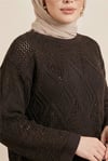Önü Ve Kolları Desenli Ajurlu Triko Kazak -K. Kahve-Kazak-109-1200-R54