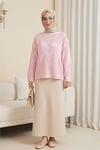 Önü Ve Kolları Desenli Ajurlu Triko Kazak -Pembe-Kazak-109-1200-R20