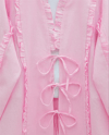 Önü Ve Kolu Fırfırlı Bağlamalı Keten Gömlek -Pembe-Gömlek-362-4457-R20
