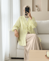 Önü Ve Kolu Fırfırlı Bağlamalı Keten Gömlek -Açık Sarı-Gömlek-362-4457-R75