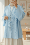 Önü Ve Kolu Fırfırlı Bağlamalı Keten Gömlek -Bebe Mavi-Gömlek-362-4457-R32