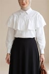 Önü Ve Omuzu Fırfır Detaylı Poplin Gömlek Bluz -Beyaz-Gömlek-432-25182-R02
