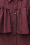 Önü Ve Omuzu Fırfır Detaylı Poplin Gömlek Bluz -Bordo-Gömlek-432-25182-R04
