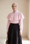 Önü Ve Omuzu Fırfır Detaylı Poplin Gömlek Bluz -Pembe-Gömlek-432-25182-R20