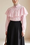 Önü Ve Omuzu Fırfır Detaylı Poplin Gömlek Bluz -Pembe-Gömlek-432-25182-R20
