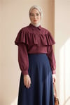 Önü Ve Omuzu Fırfır Detaylı Poplin Gömlek Bluz -Bordo-Gömlek-432-25182-R04