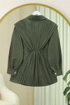 Önü ve Sırtı Pilise Detaylı Gizli Düğmeli Poplin Gömlek -Haki-Tunik-431-261950-R05