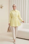 Önü ve Sırtı Pilise Detaylı Gizli Düğmeli Tasarım Gömlek  -Sarı-Tunik-431-261950-R22