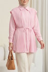 Önü ve Sırtı Pilise Detaylı Gizli Düğmeli Tasarım Gömlek   -Pembe-Tunik-431-261950-R20
