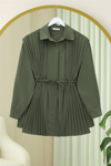 Önü ve Sırtı Pilise Detaylı Gizli Düğmeli Poplin Gömlek -Haki-Tunik-431-261950-R05