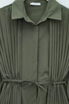 Önü ve Sırtı Pilise Detaylı Gizli Düğmeli Poplin Gömlek -Haki-Tunik-431-261950-R05