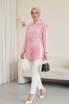 Önü ve Sırtı Pilise Detaylı Gizli Düğmeli Tasarım Gömlek   -Pembe-Tunik-431-261950-R20
