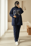 Önü Yazılı Leopar Deseni Detaylı Üç İplik Sweat Takım  -Laci-Takım-349-5284-R03