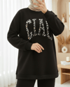 Önü Yazılı Leopar Deseni Detaylı Üç İplik Sweat Takım  -K. Kahve-Takım-349-5284-R54