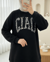 Önü Yazılı Leopar Deseni Detaylı Üç İplik Sweat Takım  -Siyah-Takım-349-5284-R01