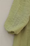 Organze Bebe Yaka Taş Düğmeli Krinkıl Elbise -Yağ Yeşili-Elbise-353-265-R72