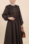 Organze Bebe Yaka Taş Düğmeli Krinkıl Elbise -K. Kahve-Elbise-353-265-R54