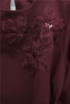 Organze Tül Çiçekli Beli Kemerli İthal Krep Takım  -Bordo-Takım-349-8054-R04