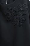 Organze Tül Çiçekli Beli Kemerli İthal Krep Takım  -Siyah-Takım-349-8054-R01
