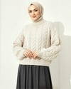 Örgü Desenli Boğazlı Triko Kazak  -Ekru-Kazak-109-0932-R07