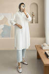 Oval Kesim Karaş Uzun Salaş Tunik -Beyaz-Tunik-307-613129-R02