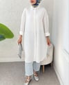 Oval Kesim Karaş Uzun Salaş Tunik -Beyaz-Tunik-307-613129-R02