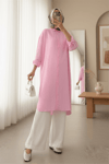 Oval Kesim Karaş Uzun Salaş Tunik -Pembe-Tunik-307-613129-R20
