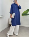 Oval Kesim Kraş Uzun Salaş Tunik -İndigo-Tunik-307-613129-R21