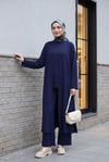 Pantolonu Cepli Likralı Oversize Üçlü Sendy Takım  -Lacivert