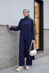Pantolonu Cepli Likralı Oversize Üçlü Sendy Takım  -Lacivert