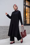 Pantolonu Cepli Likralı Oversize Üçlü Sendy Takım  -Siyah