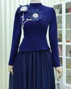 Papatya Detaylı Eteği Pliseli Taşlı Elbise -Saks-Elbise-316-4788-R10