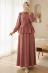 Parçalı Büzgülü Bluz Etekli Takım -G.Kurusu-Takım-349-7060-R27