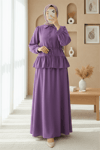 Parçalı Büzgülü Bluz Etekli Takım -Mor-Takım-349-7060-R34