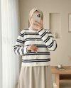 Parlak Düğmeli Çizgili Triko Hırka -Beyaz-Hırka-109-0874-R02